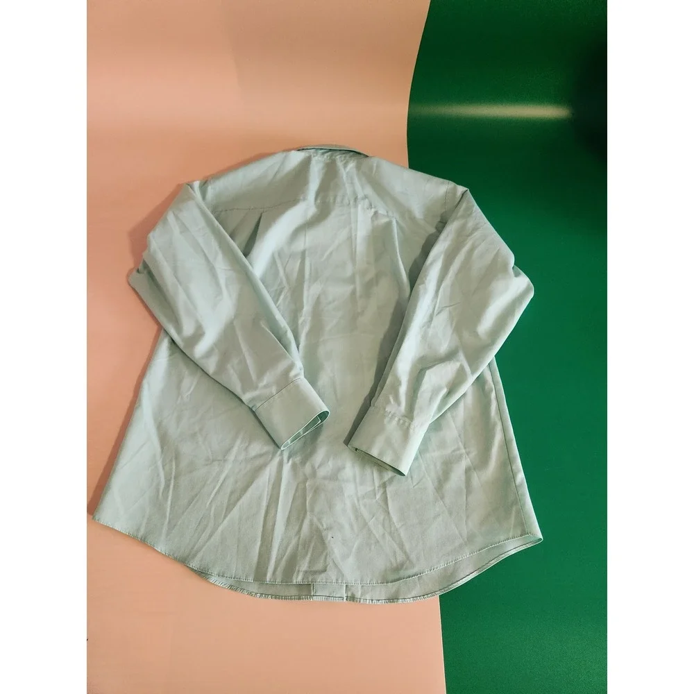 Arizona Button Down Shirt Mens 14 Mint Green Wrinkle Free Long Sleeve Cotton Mix